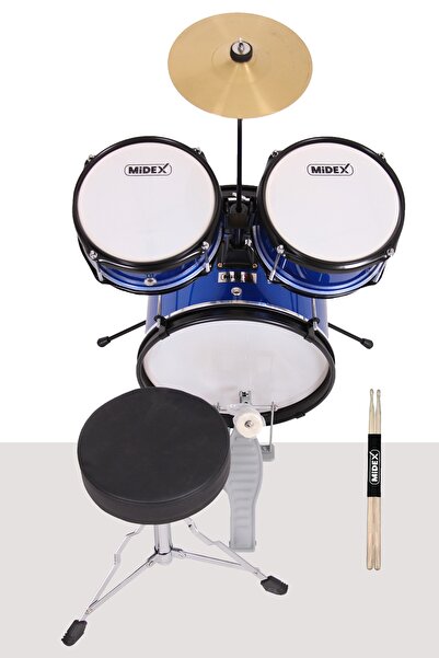 Midex Cd300x-blue Akustik Junior Çocuk Baterisi Davulu 5-14 Yaş Için Full Set