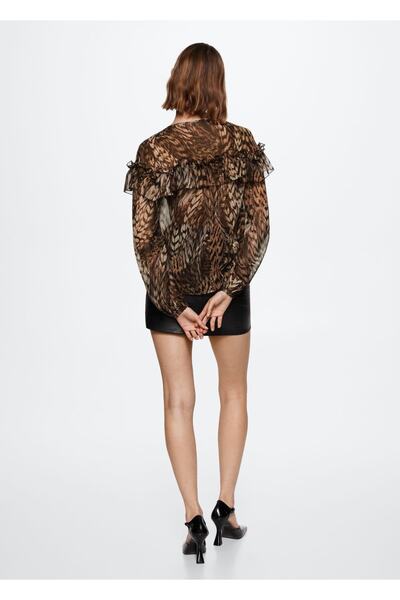 MANGO Woman Hayvan Desenli Volanlı Bluz