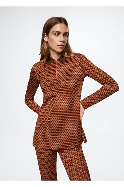 MANGO Woman Tricou polo cu fermoar pe guler
