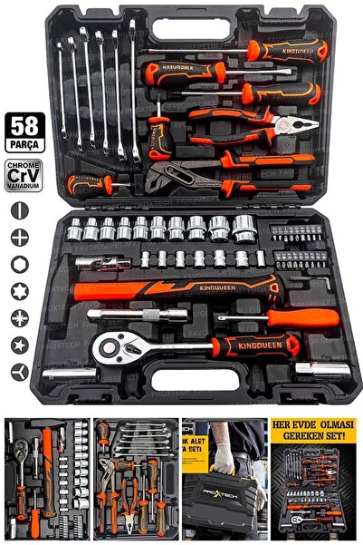 PROXTECH Profesyonel Bakım Onarım Full Paket 58 Parça Lokma Anahtar Takımı 1-...