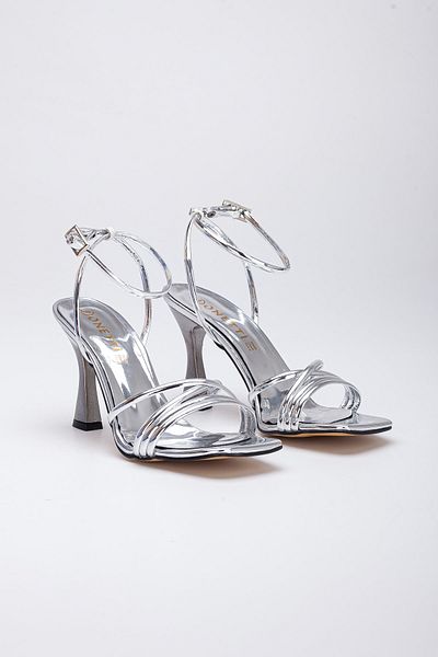 Lukatlove Women's Silver Ankle Strap Heeled Shoes