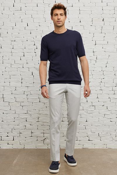 ALTINYILDIZ CLASSICS Men's Navy Blue Standard Fit Regular Cut Crew Neck 100% Cotton Knitwear T-Shirt