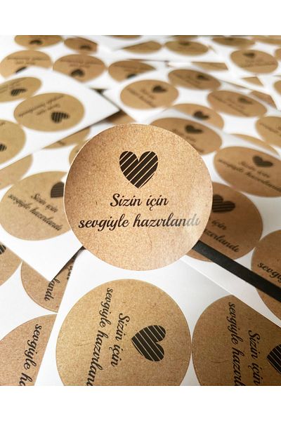 JOVÖ ÇİKOLATA Made with Love Kraft Look Sticker - 70 Pieces, 4cm