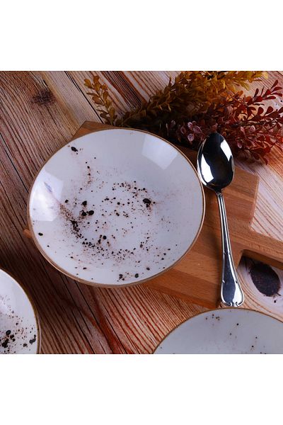Tulü Porselen Stanbul Collection Reactive 46 Cream 6-Person 6-Piece Pit Plate Set