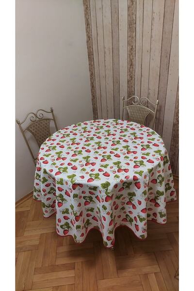 gonk Round, Strawberry Patterned, Duck (Liquid Repellent, Stain Resistant) Fabric, Table Cloth