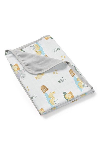 DEUX LAPINS 100% Cotton Double Layer Muslin Blanket - 65×65 cm Petits Caneton - Baby Duck Patterned