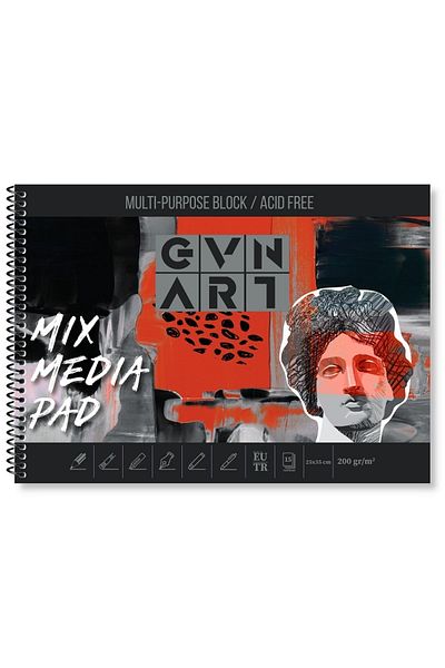 GVN ART Caiet cu blocuri artistice multifuncționale Mix Media 200gr 25x35cm 15 coli