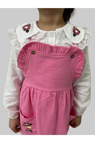 Esterella Girl's Salopet/Floral Embroidered/shirted Salopet Dress