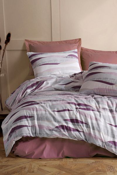 Evlen Home Collection Edson Cotton Duvet Cover Set Double (4 Pieces) Duvet Cover Set Burgundy/grey