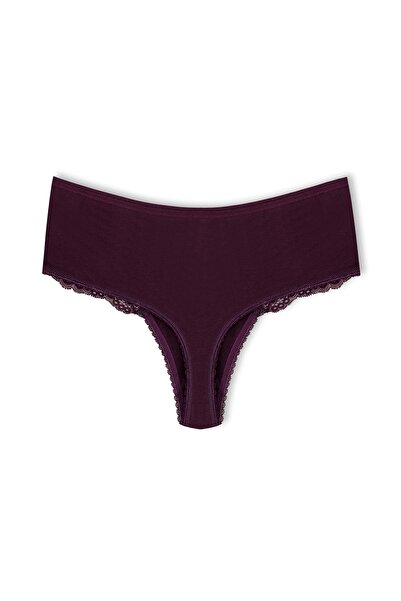 HNX 2-Piece Cotton Lace Front High Waist Large Size Thong Women's Panties