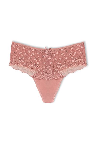 HNX 2-Piece Cotton Lace Front High Waist Large Size Thong Women's Panties