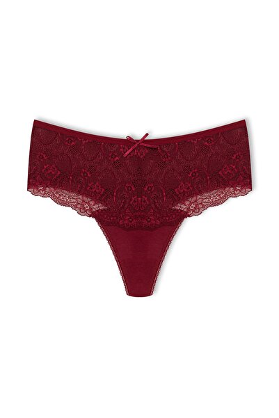 HNX 2-Piece Cotton Lace Front High Waist Large Size Thong Women's Panties