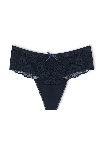 HNX 3-Piece Cotton Lace Front High Waist Large Size Thong Women's Panties