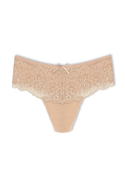 HNX 3-Piece Cotton Lace Front High Waist Large Size Thong Women's Panties