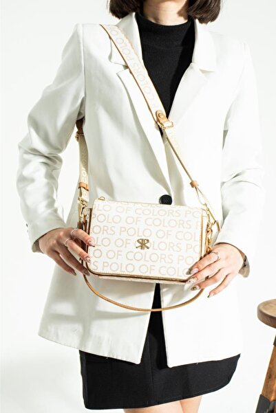 ImPolo Geantă de umăr și crossbody pentru femei Dayanna Printed Cream Camel D...