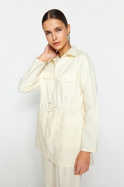Trendyol Modest Krémová tkaná bavlněná košile-kalhoty se stahovací šňůrkou a kapsou TCTSS23US00092