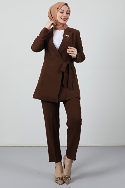 Giza Giyim Σετ μπροσούρα με πέτρες καφέ