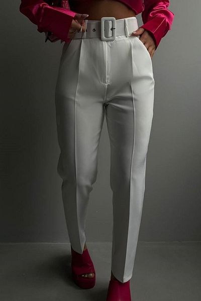 lovebox Women's White Belt Detailed Carrot Cut Pants 23S01007
