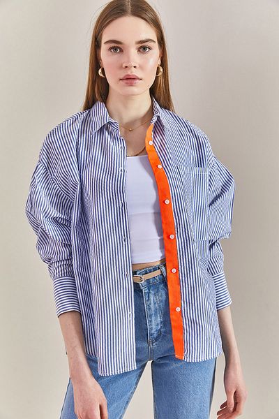Bianco Lucci Women's Striped Neon Detailed Terikoton Shirt