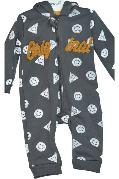 edoy Emoji Baby Jumpsuit Zippered 100% Cotton 0-3 Months, 3-6 Months, 6-9 Months