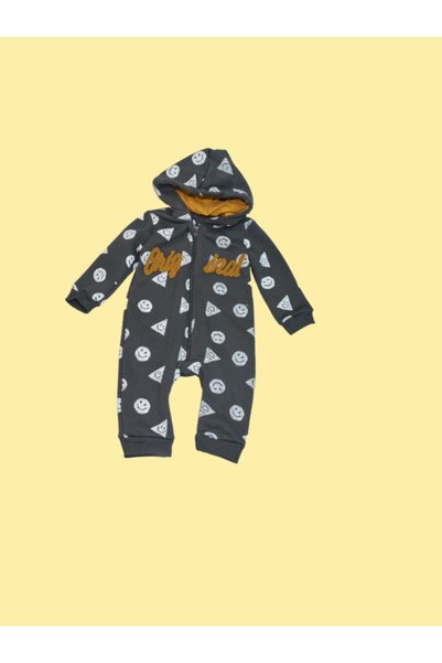 edoy Emojili Bebek Tulum Fermuarlı %100 Pamuk 0-3 Ay, 3-6 Ay, 6-9 Ay