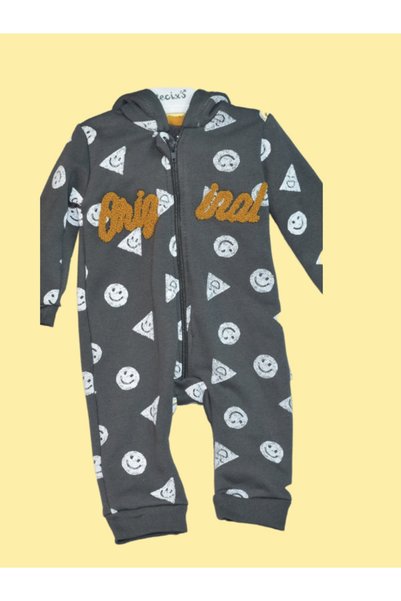 edoy Emojili Bebek Tulum Fermuarlı %100 Pamuk 0-3 Ay, 3-6 Ay, 6-9 Ay