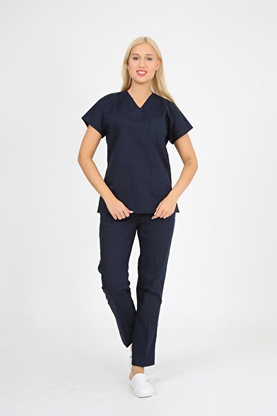 ModaCanel زي طبيب ممرضة كحلي بدلة فرك زي جراحي من تيروكوتون