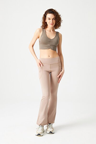 Los Ojos Khaki Lightly Supported Covered Gathered Front Crop Top Bustier Low Scoop