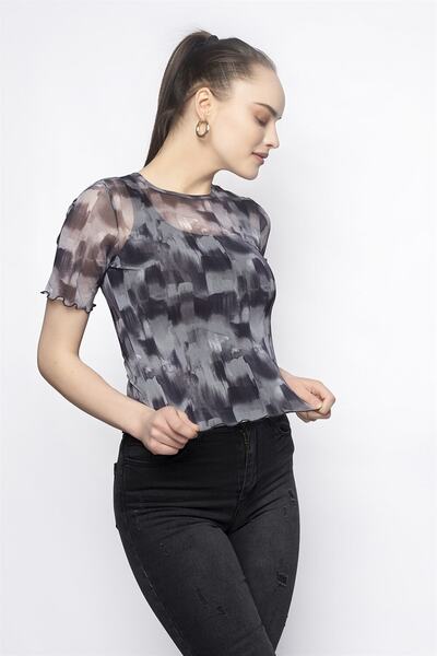 Miss Murem Tulle Blouse-Light Gray