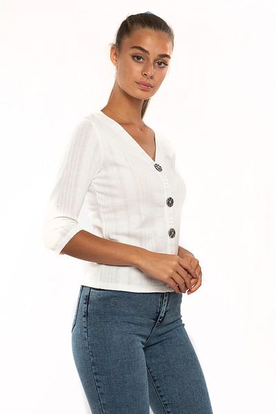 Miss Murem V-Neck Buttoned Front Blouse-white