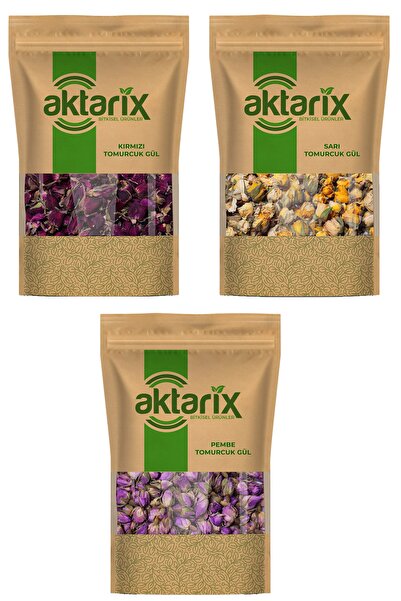 aktarix 3'lü Tomurcuk Gül Kurusu Seti 10 ' Ar Gr ( Pembe, Sarı, Kırmızı ) Toplam 30 Gr