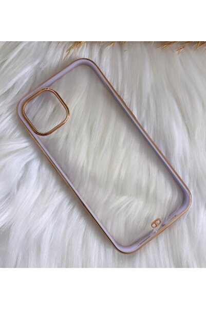 Aksesuarda Moda Iphone 13 Uyumlu Şeffaf Kenarları Renkli Gold Detaylı Lazer K...