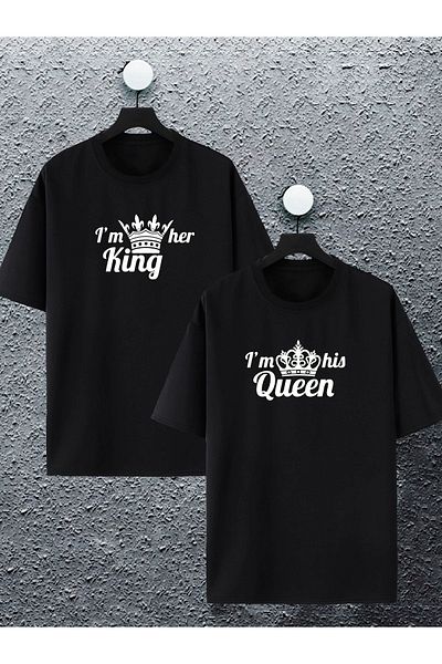 macklin Unisex Γυναικείες Ανδρικές μπλούζες King Quenn Lover Couple Combination Design Oversize Tshirt 2-pack