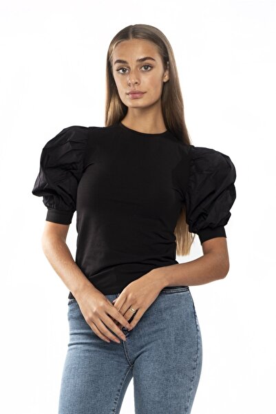 Miss Murem Watermelon Sleeve Blouse-black