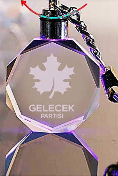 MERTKRİSTAL Gelecek Partisi Logolu Anahtarlık, Logolu Işıklı Anahtarlık, Cam Işlemeli Anahtarlık