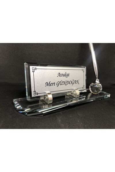Gündoğan Kristal Cam Isimlik Tek Kalem Masaüstü Hediye Seti