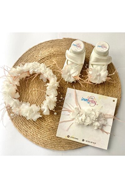 irembaby Anne Bebek Lohusa Seti Pudra Tüylü Incili Lohusa Tacı Bebek Ayakkabı...