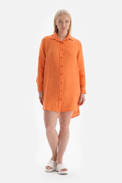 Dagi Orangefarbenes Leinenhemd