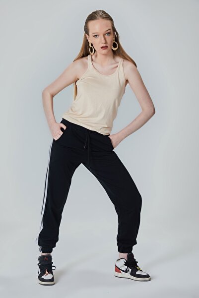 HAKKE Women's Black Stripe Comfortable Basic Sweatpants