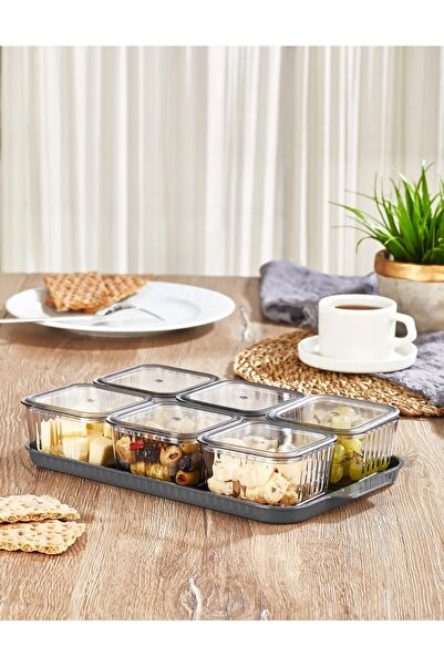 Trouvaille Breakfast Storage Container with Tray - 6-Piece Breakfast Set with Lids Square Compartment Breakfast Bowl