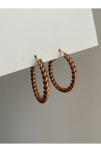 Owentis Steel Rose Gold Twisted Hoop Earrings 4cm Diameter - Non-darkening-