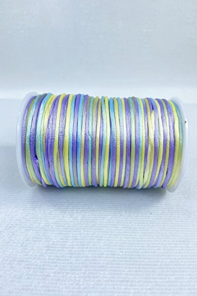 Hobigram Κολιέ με κορδέλα από σατέν νήμα 1 mm Κολιέ Βραχιόλι Σχοινί Μπλε Κίτρινο Αποχρώσεις Πολύχρωμο 10 μέτρα – Σχοινί πλεξίματος –