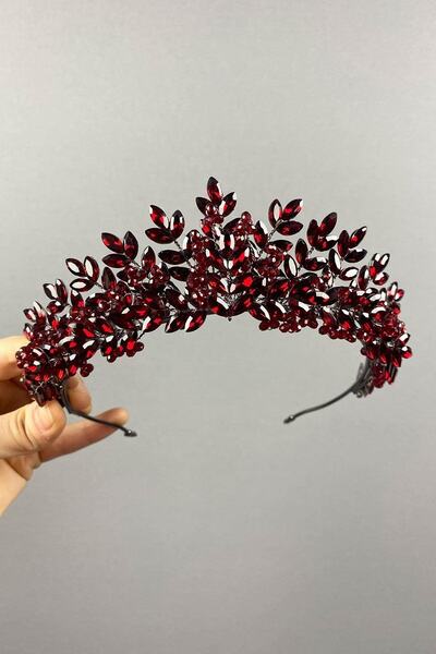 FdayAksesuar Μπορντό Ασά Με χάντρες Χένα και Νυφικό Στέμμα – Κορώνα