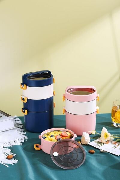 Vagonlife New Generation Bento Lunch Box - 3 Tiers, Large Size, Steel Ff545 - Office and School Expedition