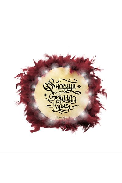 BAKSEPETE Illuminated, Name Written Henna Tambourine, Bridal Tambourine (22 CM SMALL SIZE Claret Red)