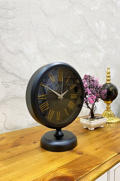 Platin Saat 25x20 Cm Siyah Metal Lüks Masa Saati