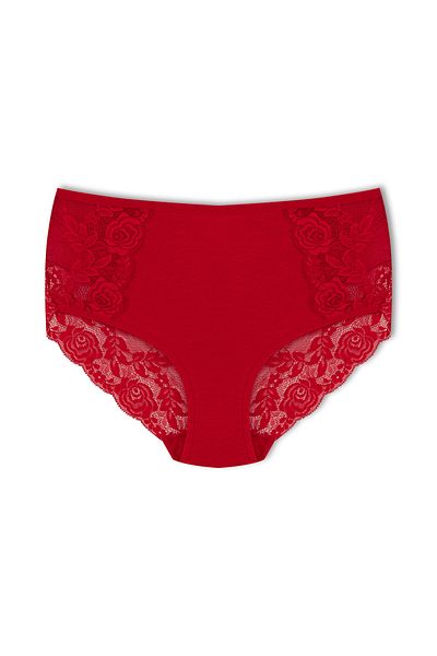 HNX Red Cotton Front Side And Back Lace Plus Size Women's Panties