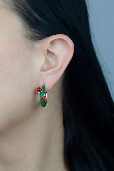 Liveyn Design Ruby Detail Enamel Covered Silver Earrings