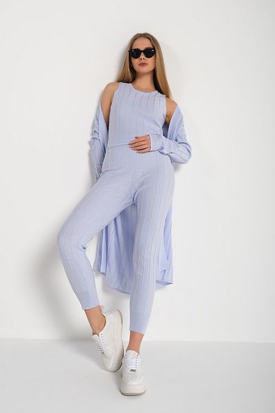 nosia fashion Baby Blue Cardigan Sleeveless Crew Neck Blouse Leggings Model Trousers