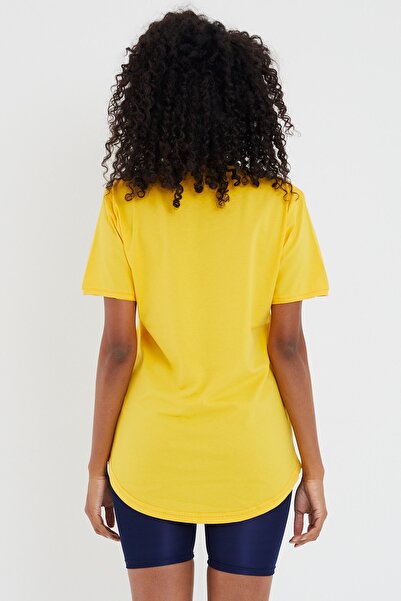 Tarz Cool Women's Yellow Oval Skirt Wide Collar 100% Cotton Short Sleeve T-Shirt